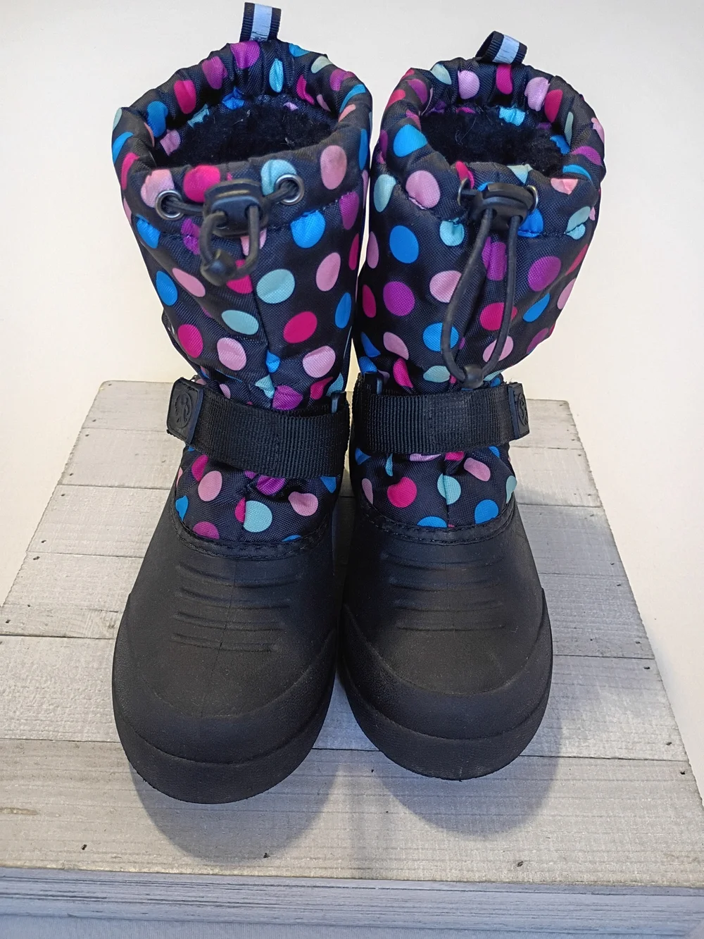 Northside Kids Size 2 Frosty Insulated Winter Snow Boots Black Polka Dot